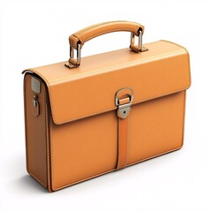 240805 134. Tan briefcase with contrasting stitching, white background, 3D Rendering, isometric, vintage inspired look, reinforced corners, organized interior