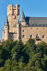 Segovia Alcazar castle towers. Traditional medieval town in Spain