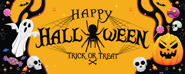 Happy Halloween banner or party invitation background. Halloween greeting vector design