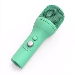240805 170. Green wireless microphone, white background, 3D Rendering, isometric, bluetooth-enabled, long battery life, user-friendly interface
