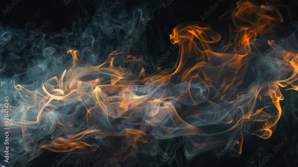 Poster a mesmerizing blend of intricate smoke and vibrant flame patterns, creating a captivating abstract v