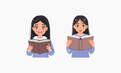 Cute girl reading vector