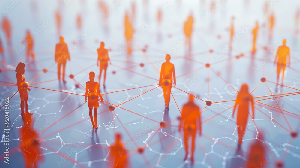 Poster social network showing connection and communication between people on light background. global inter