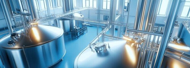 Stainless Steel Tanks in a Modern Brewery