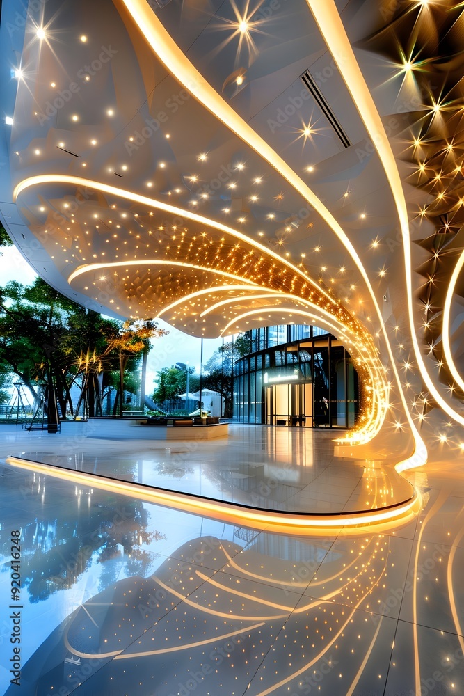 Poster modern architecture with starry ceiling lights.