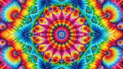 Vibrant multicolored tie-dye pattern with intricate swirls and shapes, creating a mesmerizing abstract design ideal for fashion, art, and psychedelic themed projects.