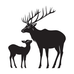 Elk silhouette,  Wapiti Clipart,  A elk Family Bonding Vector Illustration
