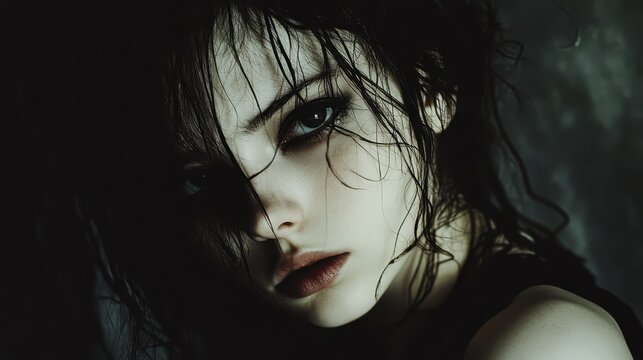 Alone in the Night - Candid Portrait of a Sorrowful Gothic Girl with Harsh Flash Contrast