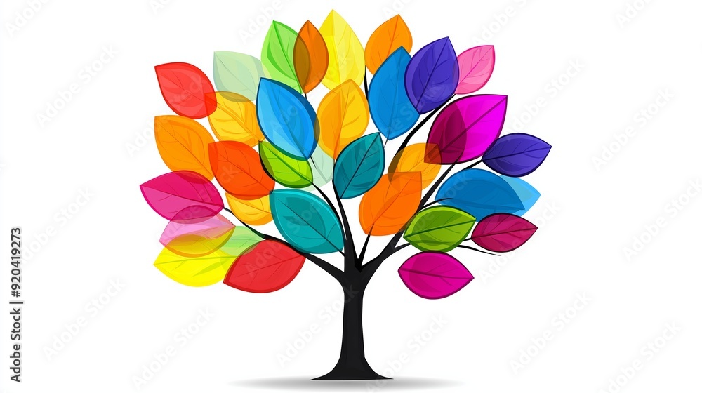 Poster a colorful tree with leaves of different colors. the tree is the main focus of the image. the colors