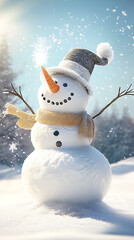 Obraz premium Animated snowman coming to life, his coal eyes twinkling with magic 