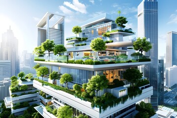 Modern Building with Green Rooftops.