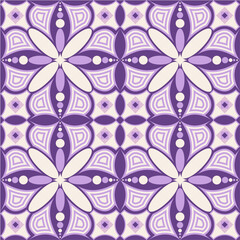 The image shows a seamless floral pattern with pink flowers and purple leaves. It has a vintage decorative design that can be used as wallpaper or textiles. 