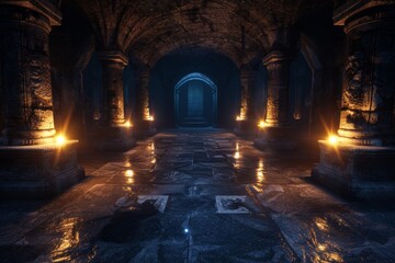 Fototapeta premium Surface chambers reveal hidden treasures illuminated by dynamic lighting, creating a dramatic and captivating scene.