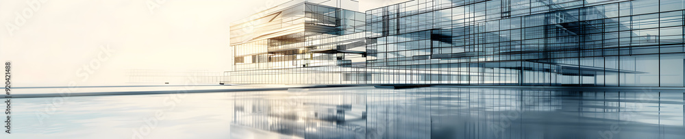 Poster Abstract reflection of a modern glass building in a reflective surface.