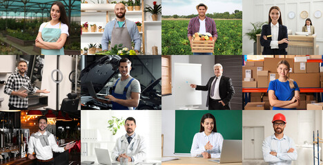 Confident people of different occupations, collage of portraits