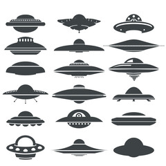 Set of UFO icons isolated on white background. UFO ships. Vector