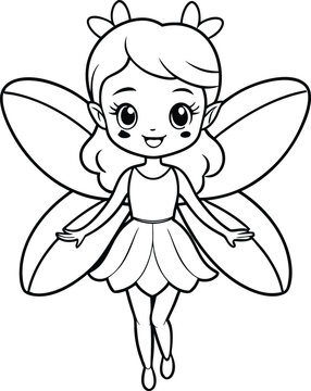 recommend clip art: Magical fairy line art illustration black and white