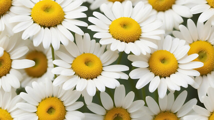 chamomile blossoms, emphasizing the delicate white petals and the central yellow disc. The image is styled with a warm