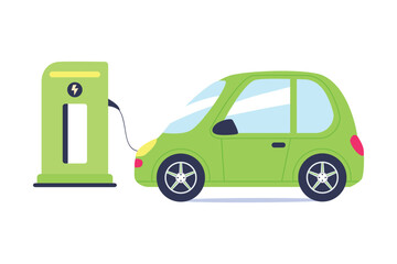 Public Car Charging Station as Eco-friendly Transport Vector Illustration