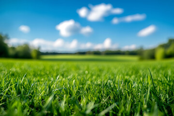 Green grass with blue summer sky in background.