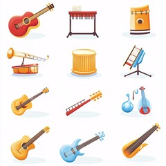 Obraz premium 240805 56. A simple vector icon illustration depicting the group of musical instrument items at center for a website isolated white background