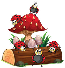 Obraz premium Happy Ladybugs on a Mushroom