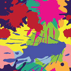 vivid vector seamless pattern, colorful splashes and spots, abstract backdrop