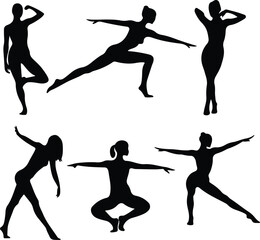 Women silhouette doing Dance poses set