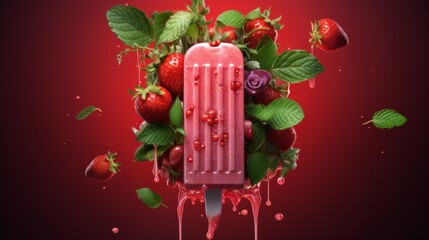 frozen ice strawberry mint. ai generated art image