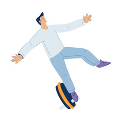 Electric Transport with Man Character Ride Unicycle Vector Illustration