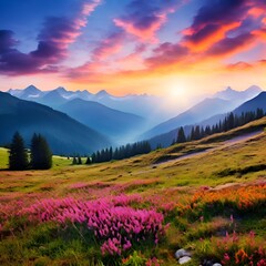 Fototapeta premium stunning-landscape-in-the-mountains-with-colourful-field