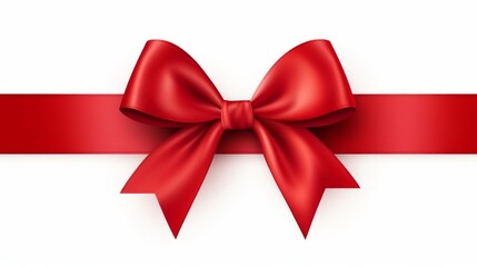 Red ribbon with bow isolated on white background for Christmas card design. Neural network ai generated art