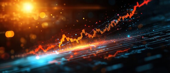 Dynamic Financial Growth Chart with Glowing Lines and Data Points on a Digital Interface