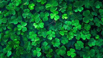 Top view of clover field for St. Patrick's Day background.