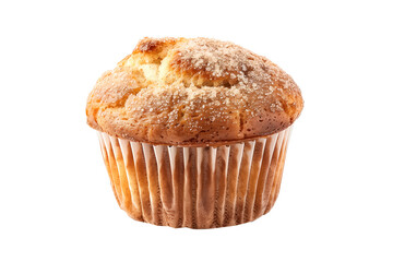 A freshly baked and fluffy bran muffin or cupcake isolated on white transparent background, beautifully topped with delightful sweet flakes
