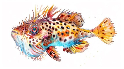 Fototapeta premium Pufferfish swimming cautiously,Clipart, watercolor illustration, Perfect for nursery art The style is hand drawn, white background