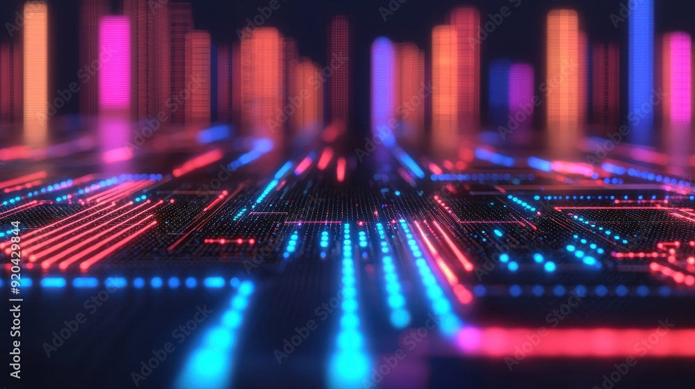 Poster futuristic urban economic modeling on digital platform with copy space for text in 8k high detail re