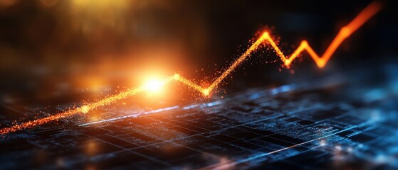 Obraz premium Dynamic Financial Growth Chart with Glowing Orange Line on Digital Background