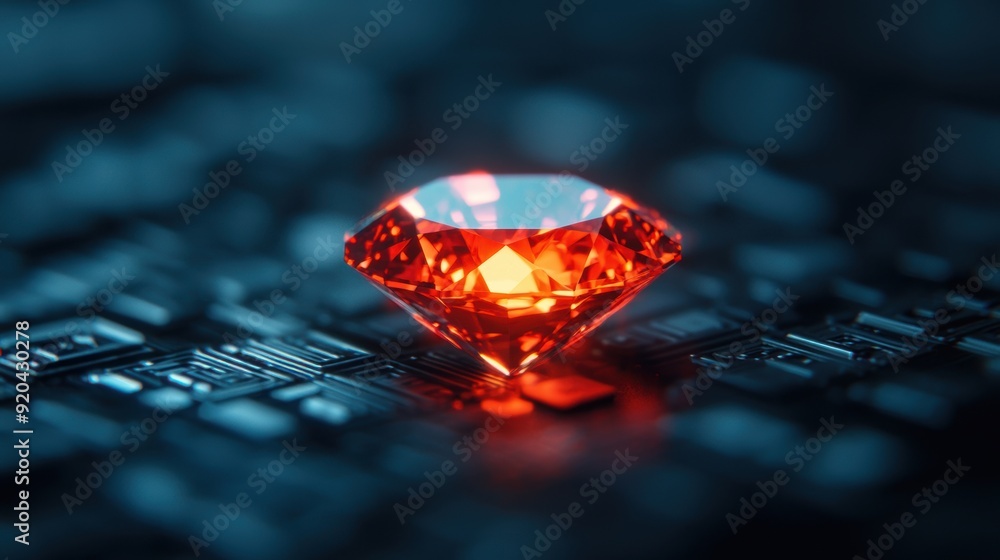 Poster futuristic smart gemstone translation tool holographic interface with copy space for text in 8k high