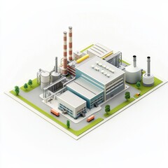 3D Render of a factory with a single large building and an attached smaller office