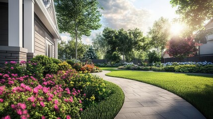 Obraz premium A house with a beautiful front yard landscape settings
