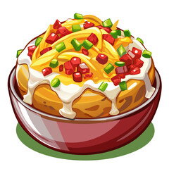 Bulgar pilaf with shrimps bell peppers and greens on a plate vector illustration