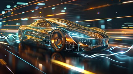 Fototapeta premium Futuristic Sports Car with Circuitry