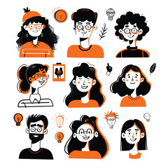 A group of diverse cartoon characters with vibrant orange and black accents.
