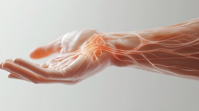 240805 108. Close-up of person massaging painful forearm in professional studio setting. Inflamed ulnar nerve near elbow due to repetitive strain and excessive gripping of artistic implements.
