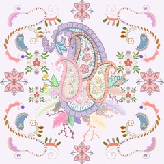Indian motif pattern paisley on pink pastel seamless pattern on  with flower and leaves,concept design for carpet , fabric ethnic pattern ornament ,media print pattern for saree and tiles.