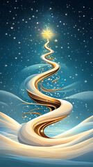 Stylized depiction of the Northern Lights forming the shape of a giant Christmas tree in the night sky 