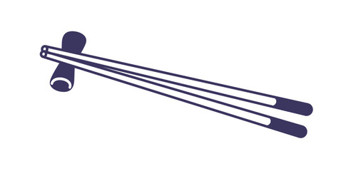 Chopsticks, traditional Asian utensils. Japanese, Korean and Chinese eating tool for national cuisine. Japan food sticks on holder. Contoured flat vector illustration isolated on white background