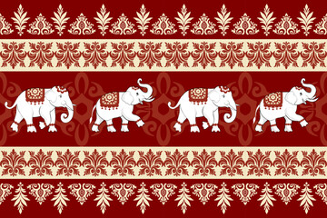 Seamless Thai Pattern,elephants pattern,traditional ethnic, fabric pattern for textiles, rugs, wallpaper, clothing, sarong, batik, wrapping, embroidery, print, background, cover, illustration, vector.