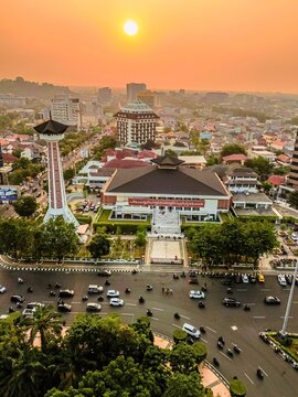 a view of baiturrahman mosque from above in simpang lima semarang
